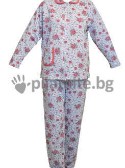 Дамска пижама - дълъг ръкав, вата, с копчета - 21104